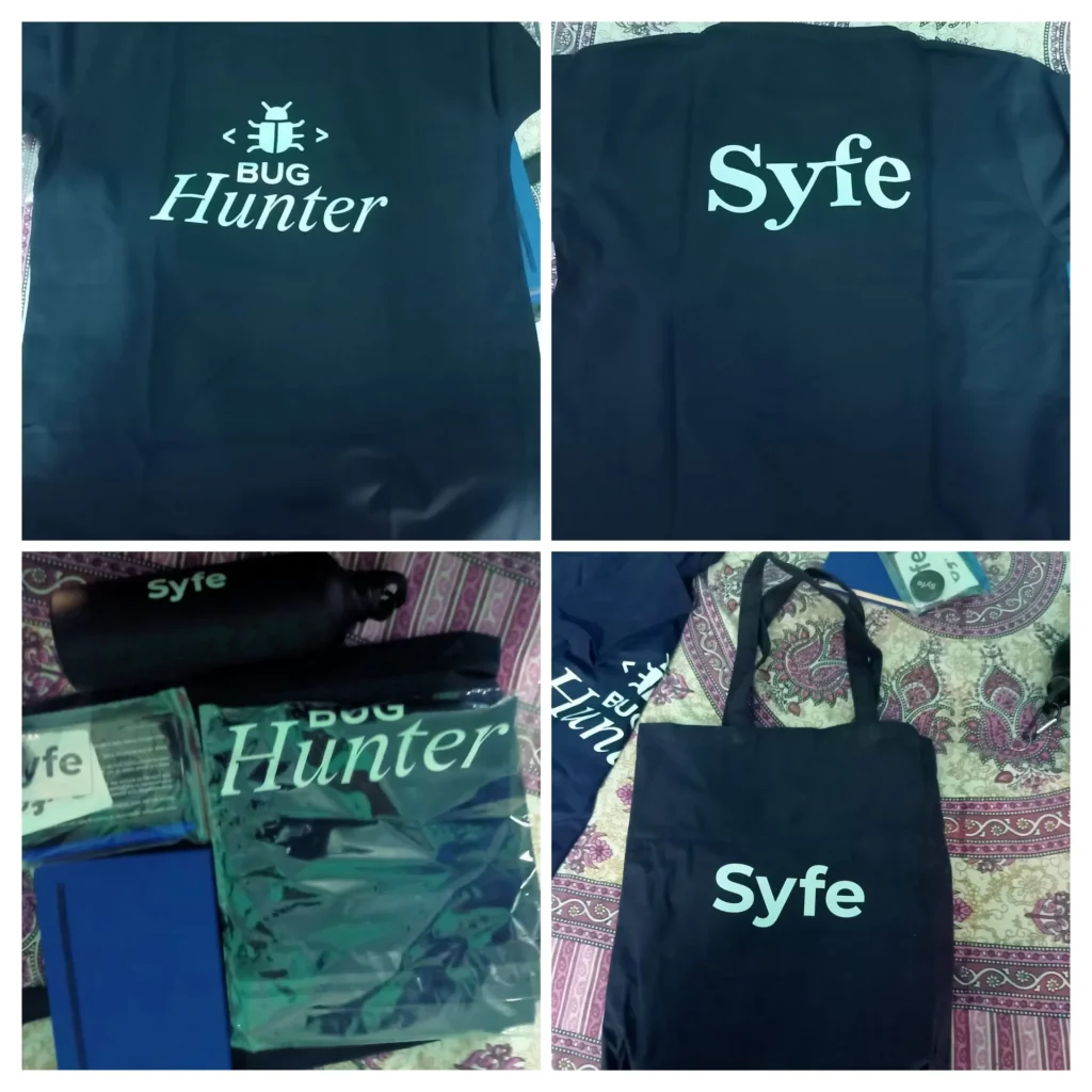 Syfe swag received for responsible disclosure – Suvendu Dash